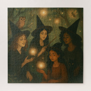 Halloween olieverfschilderij van heksen in het Bos Legpuzzel