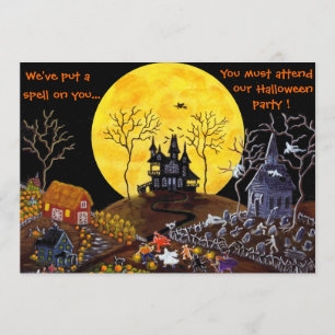 Halloween, onderdeel, uitnodigingen, gehakt, huis, kaart
