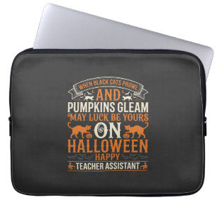 Halloween Onderwijsassistent Zwarte katten en Pomp Laptop Sleeve
