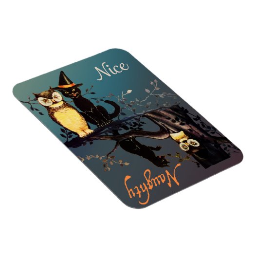 Halloween Ondeugend of Mooie Magneet | Kat en Uil (Rechterzijde)