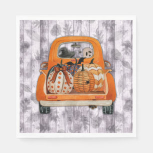 Halloween oogst oranje bestelwagen met pompoen servet