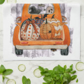 Halloween oogst oranje bestelwagen met pompoen theedoek (Gevouwen)