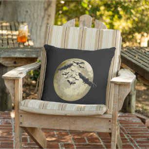 Halloween Oogst Volle Maan en Nachtvlucht Vleermui Buitenkussen