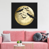 Halloween Oogst Volle Maan en Nachtvlucht Vleermui Canvas Afdruk (Insitu (Woonkamer))