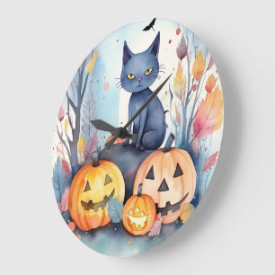 Halloween Oosterse Blauwe Kat Met Pompoenen Grieze Grote Klok
