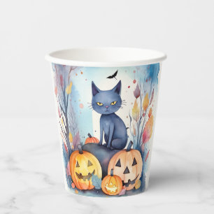 Halloween Oosterse Blauwe Kat Met Pompoenen Grieze Papieren Bekers
