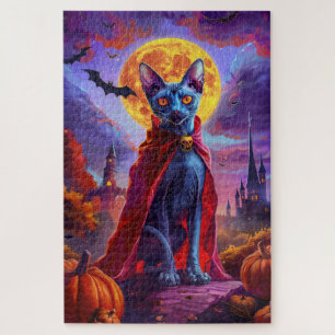 Halloween Oosterse Blauwe Kat Vampier Pompoenen Gr Legpuzzel