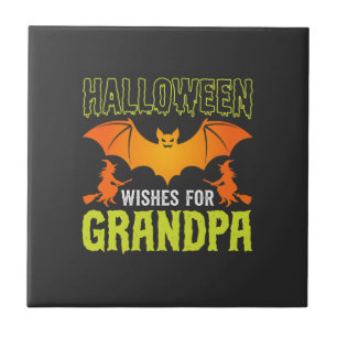 Halloween Opa Vleermuis Heks Wensen Tegeltje