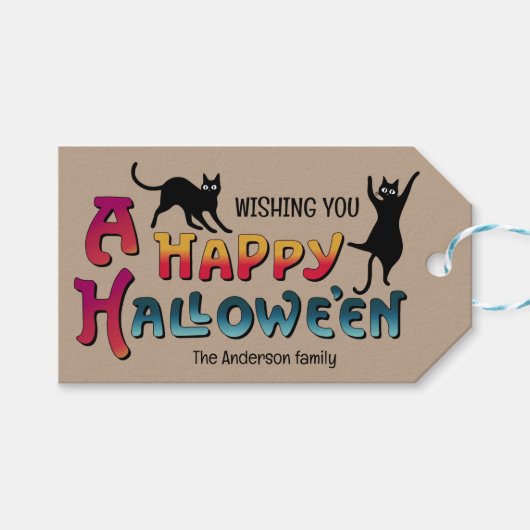  Halloween Opgewonden zwarte katten CC1287 Cadeaulabel (Voorkant (Horizontaal))