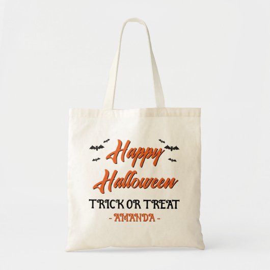 Halloween Orange Black Bats Trick Or Treat Tote (Voorkant)