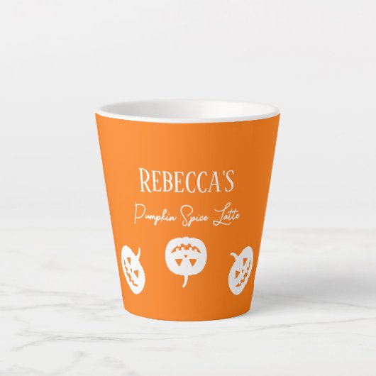 Halloween Orange et blanc Citrouille Latte Mug (Devant)