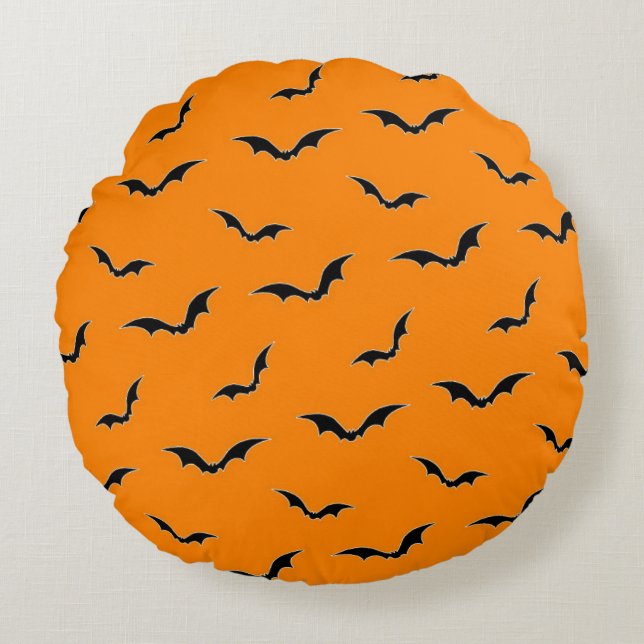 Halloween Oranje & Black Bats Flying Pattern Rond Kussen (Voorkant)