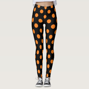 Halloween Oranje Black Polka Dot Leggings