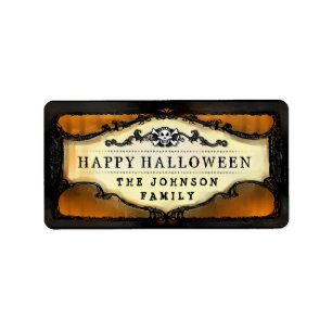 Halloween Oranje & Black Skull Custom Trelabels Etiket