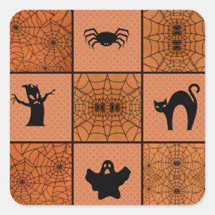 Halloween Oranje Black Spooky Spider Web Collage Vierkante Sticker