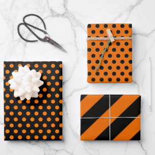 Halloween Oranje Black Stripes & Polka Dots Party Inpakpapier Vel