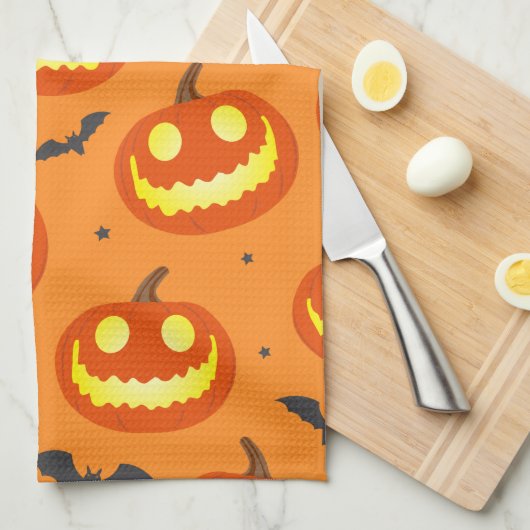 Halloween Oranje Cartoon Pumpkin Pattern Theedoek (Quarter Fold)