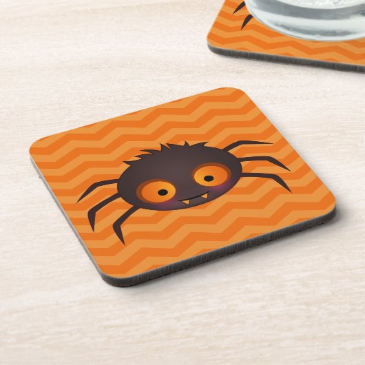 Halloween Oranje Chevron Cute Spider Design Bier Onderzetter (Linkerzijde)