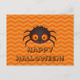 Halloween Oranje Chevron Cute Spider Design Briefkaart