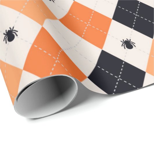 Halloween Oranje en Black Spider Argyle Pattern Cadeaupapier (Rol Hoek)