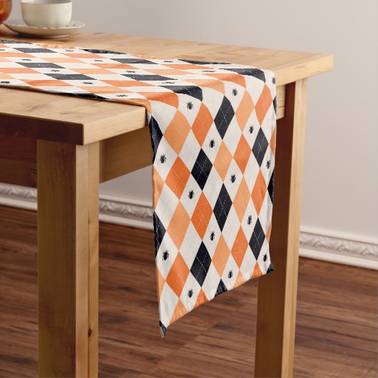 Halloween Oranje en Black Spider Argyle Pattern Medium Tafelloper (Voorbeeld)
