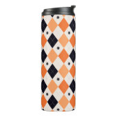 Halloween Oranje en Black Spider Argyle Pattern Thermosbeker (Gedraaid links)