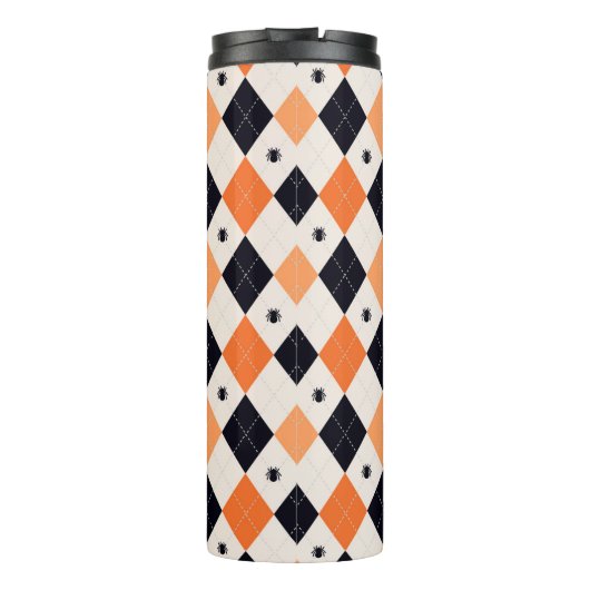 Halloween Oranje en Black Spider Argyle Pattern Thermosbeker (Achterkant)
