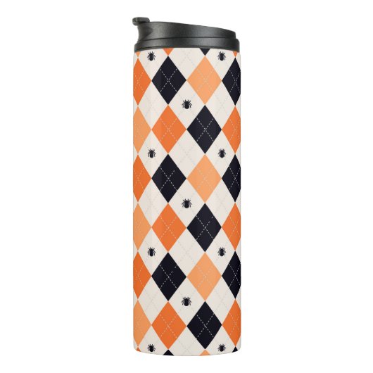 Halloween Oranje en Black Spider Argyle Pattern Thermosbeker (Geroteerd rechts)