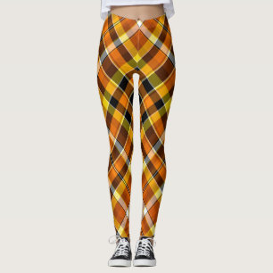 Halloween Oranje, Geel & Zwarte Plaid Leggings