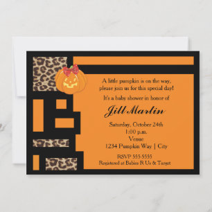 Halloween Oranje & Luipaard Babyshower Uitnodiging