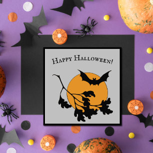  Halloween Oranje Moon Flying Bats Kaart