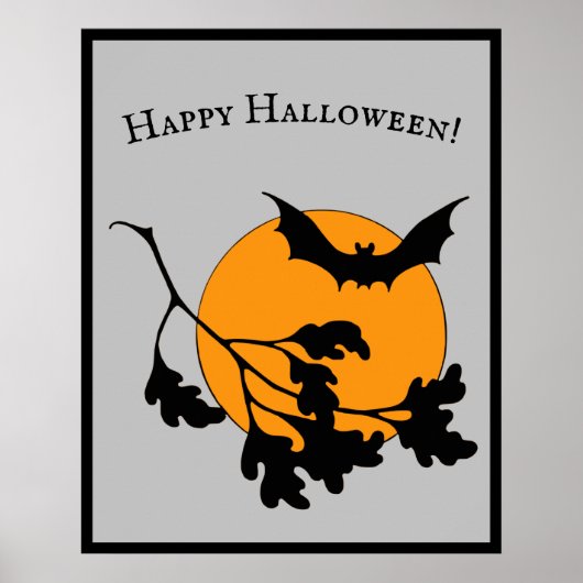 Halloween Oranje Moon Flying Bats Poster (Voorkant)