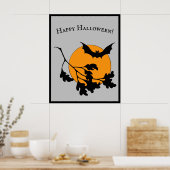 Halloween Oranje Moon Flying Bats Poster (Keuken)