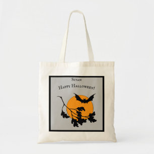 Halloween Oranje Moon Flying Bats Tote Bag