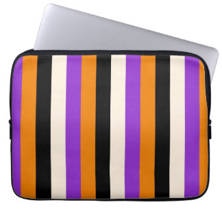 Halloween Oranje Paars Zwart Streep Laptop Sleeve