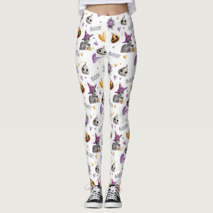 Halloween Oranje & Paarse Katten Pompoenen & Harte Leggings