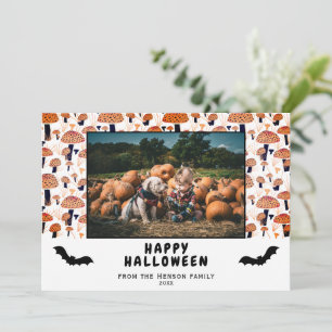 Halloween Oranje Paddenstoel Zwarte Vleermuis Herf Feestdagenkaart