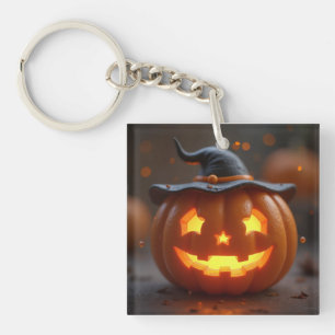 Halloween oranje pompoen dragen van een heks pet sleutelhanger