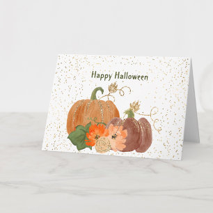 Halloween Oranje Pompoenen Bloemen Goud Kaart