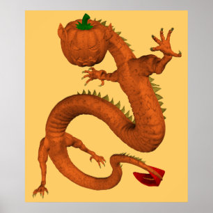 Halloween Oranje Pumpkin Dragon Poster