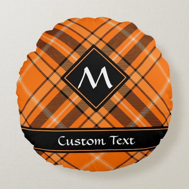 Halloween Oranje Tartan Rond Kussen (Voorkant)