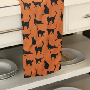 Halloween Oranje zwarte kat Theedoek