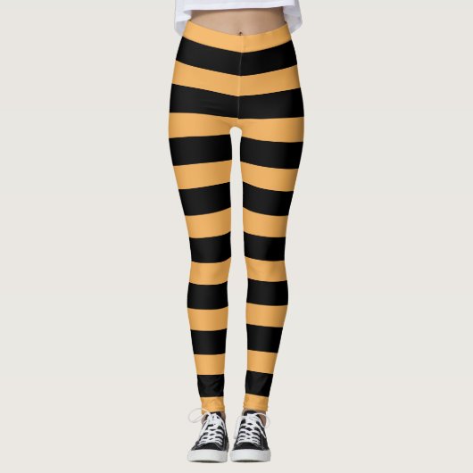Halloween oranje zwarte strip leggings (Voorkant)