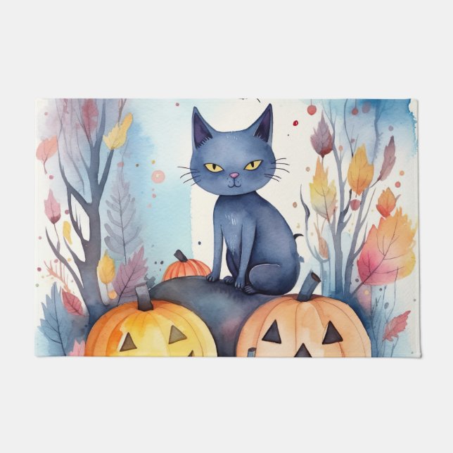Halloween Oriental Blue Cat met pompoenen eng Deurmat (Voorkant)