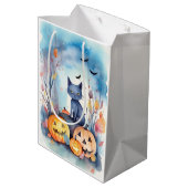 Halloween Oriental Blue Cat met pompoenen eng Medium Cadeauzakje (Achterkant Gekanteld)