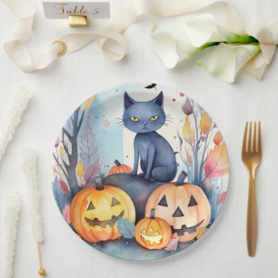 Halloween Oriental Blue Cat met pompoenen eng Papieren Bordje