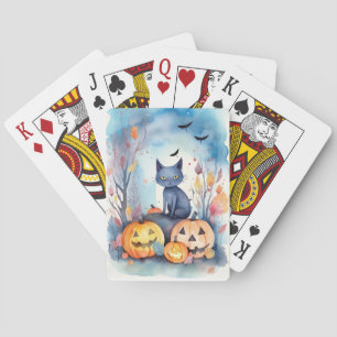Halloween Oriental Blue Cat met pompoenen eng Pokerkaarten