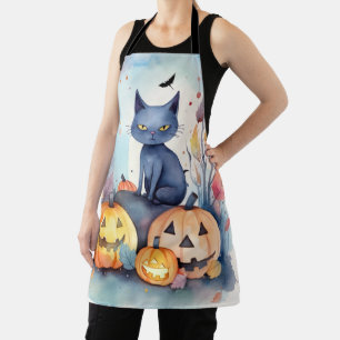 Halloween Oriental Blue Cat met pompoenen eng Schort