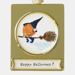 Halloween Ornament heks Pumpkin Flying Broom Verguld Banner Ornament