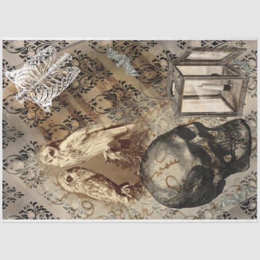 Halloween Owl and Skull  Pattern Tissuepapier (Voorkant)
